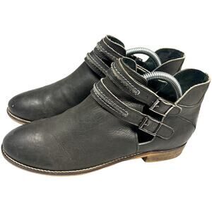 Nicole Boots Raina Grey‎ Leather Closed Round Toe Buckle Side Cut Out Women's 8